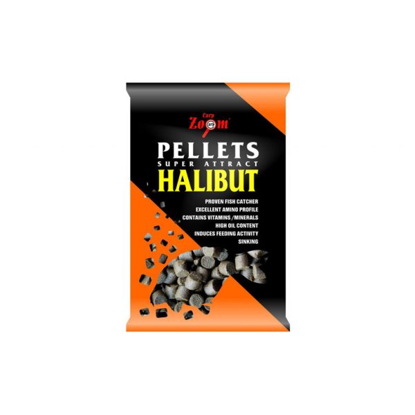 CarpZoom Furat nélküli halibut etetőpellet, 6 mm, halibut, fekete, 800 g