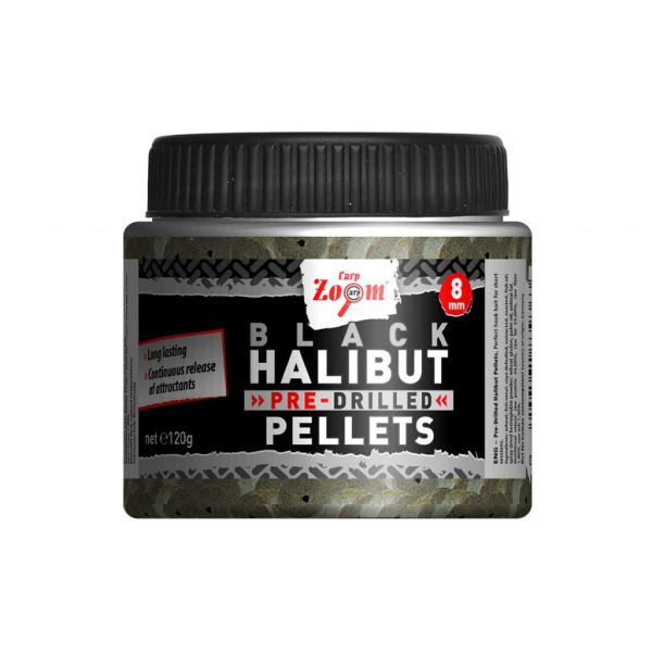 CarpZoom Fekete fúrt halibut horogpellet, 8 mm, halibut, 120 g