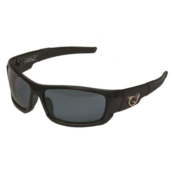 MUSTAD HP POLARIZED SUNGLASSES - BLACK VENTED FRAME, SMOKE LENS WITH BLUE REVO