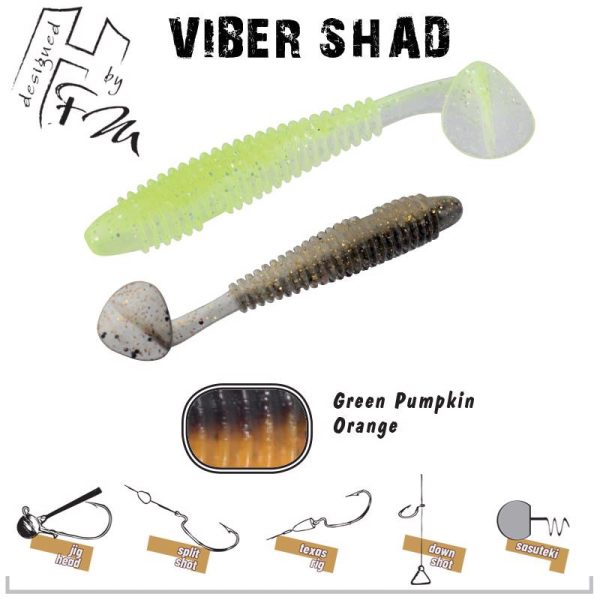 VIBER SHAD 3.8" 9.7cm GREEN PUMPKIN ORANGE